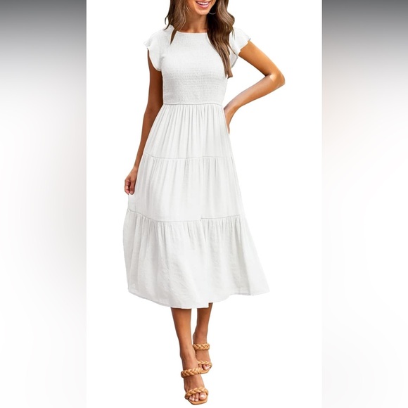 Merokeety Dresses & Skirts - Meroketty brand white flutter sleeve smocked midi dress Women’s size medium